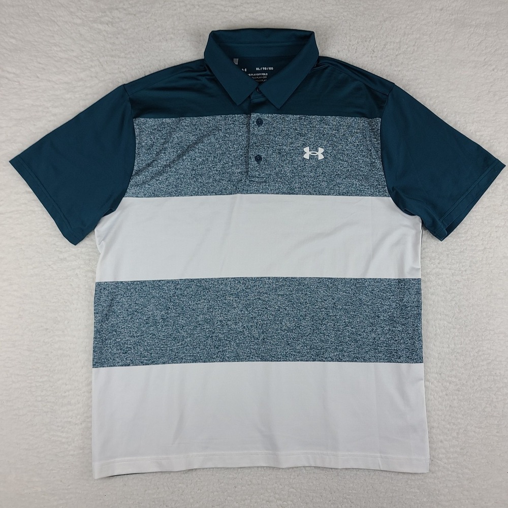 Under Armour The Playoff Polo Shirt Men XL Teal White Loose Heatgear Performance